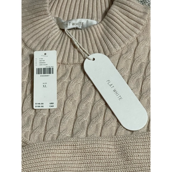 Anthropologie Flat White Cable Knit Cream Ruffle Sweater Dress NWT SZ XL - Picture 7 of 12